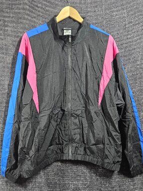 Vintage Reebok Windbreaker Jacket 2XL Black Pink Blue Colorblock Retro 90s